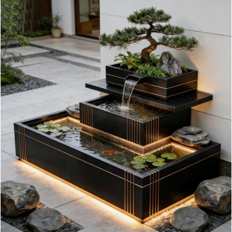 Bonsai Garden With Koi Pond - Fuente de Agua en Cascada de